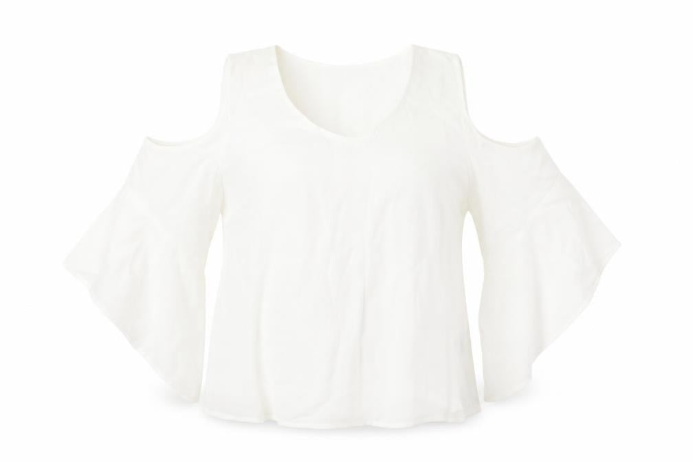 Lily Magam Womens Ivory Polyester Basic Blouse Size M Scoop Neck - Cold Shoulder