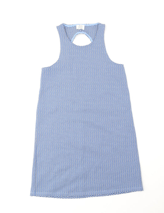 Zara Womens Blue Geometric Polyester A-Line Size 10 Scoop Neck Pullover - Cut Out Back Detail