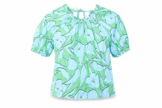 Marks and Spencer Womens Green Geometric Cotton Basic Blouse Size 6 Round Neck