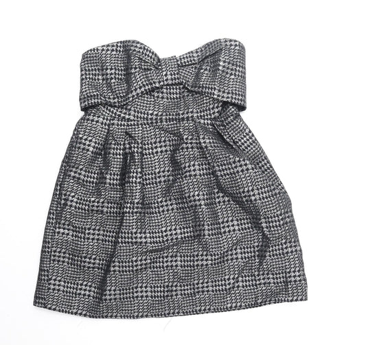 Preworn Womens Black Plaid Cotton Mini Size 10 Off the Shoulder Zip