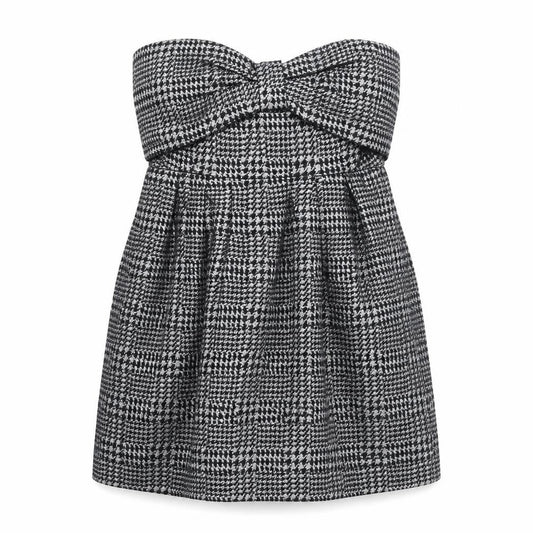 Womens Black Plaid Cotton Mini Size 10 Off the Shoulder Zip