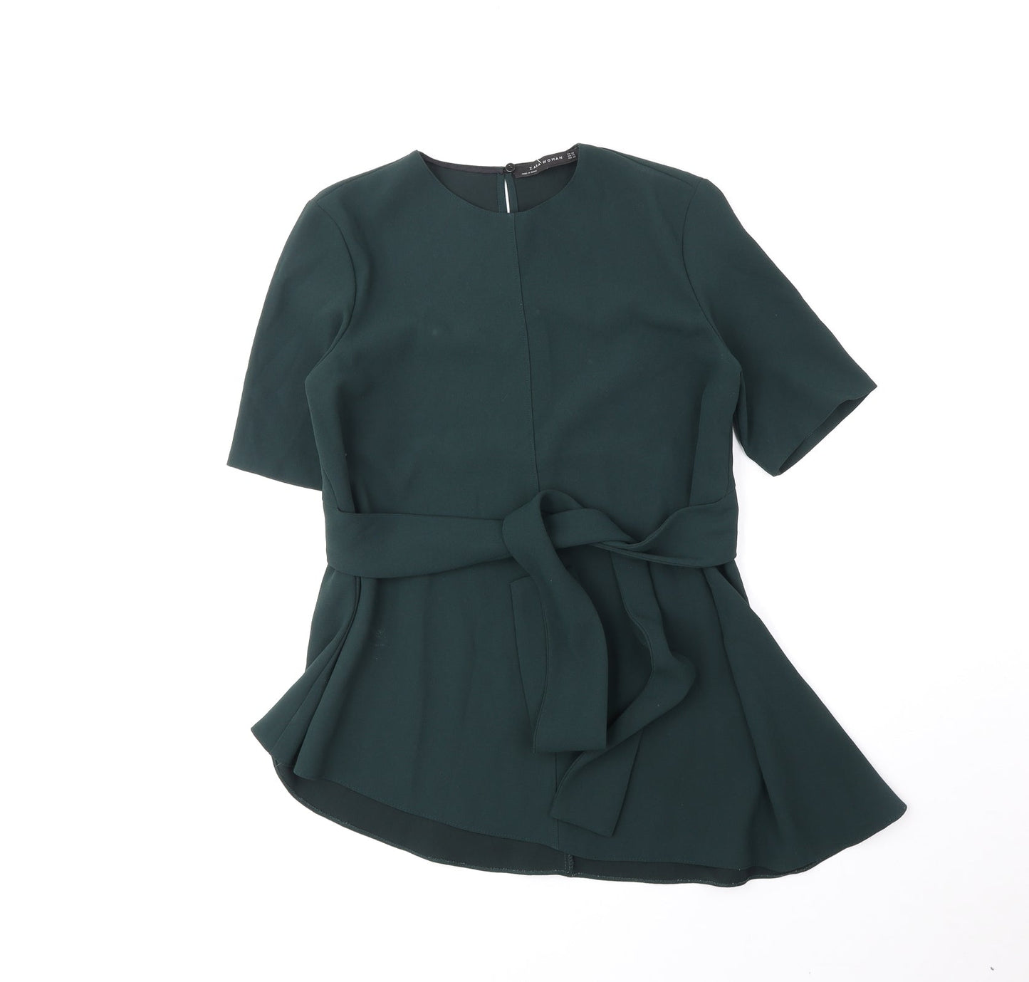 Zara Womens Green Polyester Basic Blouse Size XS Round Neck