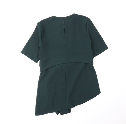 Zara Womens Green Polyester Basic Blouse Size XS Round Neck