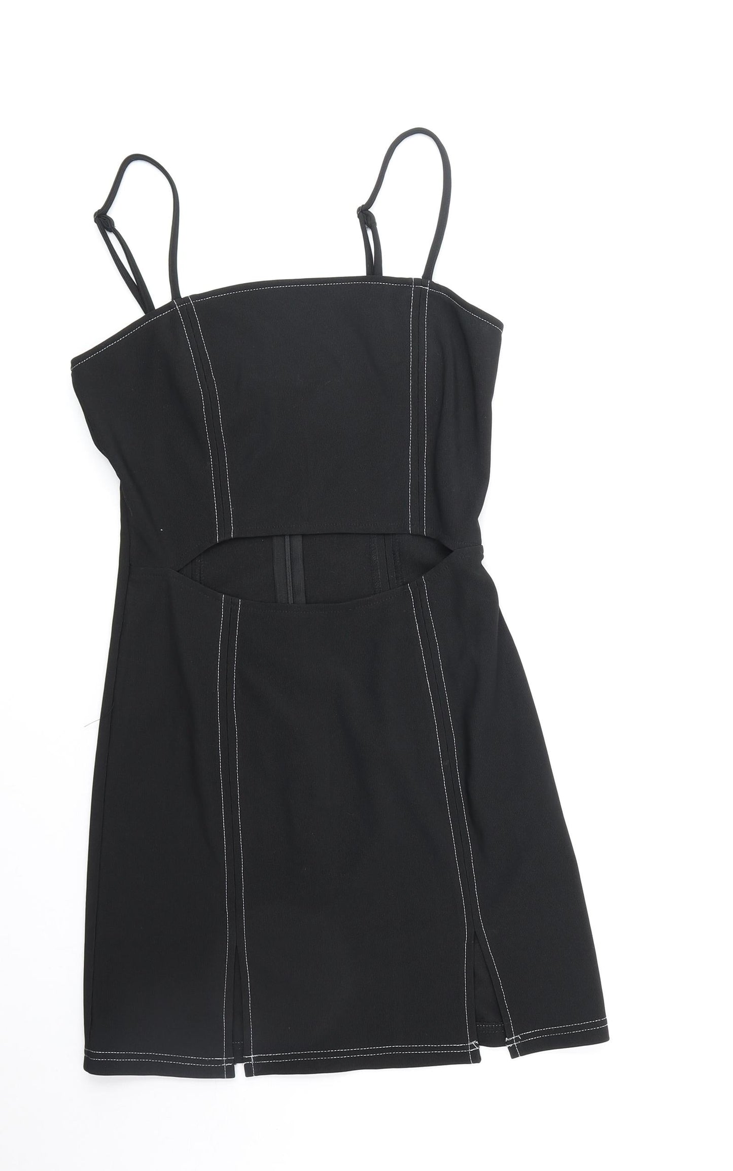 Saint Genes Womens Black Polyester Mini Size 8 Square Neck Zip - Contrast Stitching