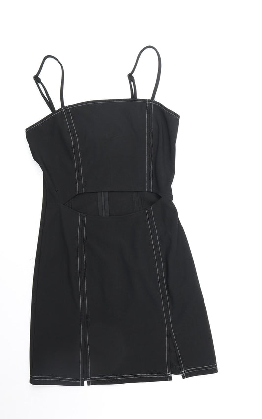 Saint Genes Womens Black Polyester Mini Size 8 Square Neck Zip - Contrast Stitching