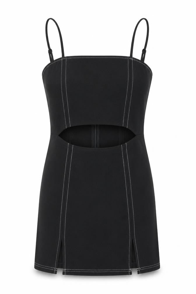 Saint Genes Womens Black Polyester Mini Size 8 Square Neck Zip - Contrast Stitching