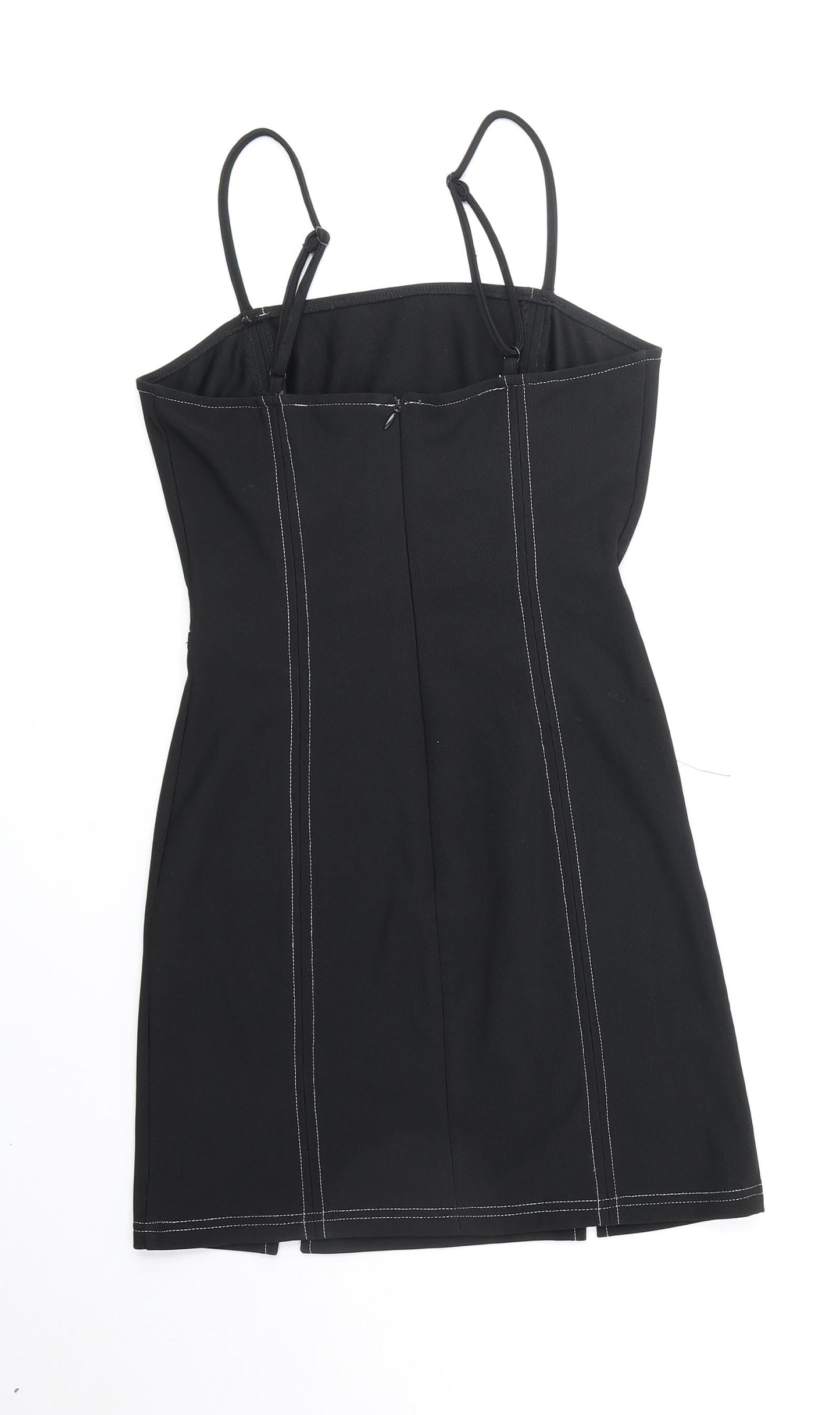 Saint Genes Womens Black Polyester Mini Size 8 Square Neck Zip - Contrast Stitching