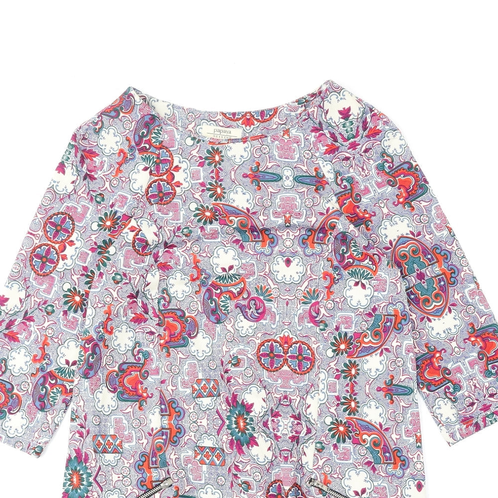 Papaya Womens Multicoloured Geometric Polyester Shift Size 8 Boat Neck Pullover