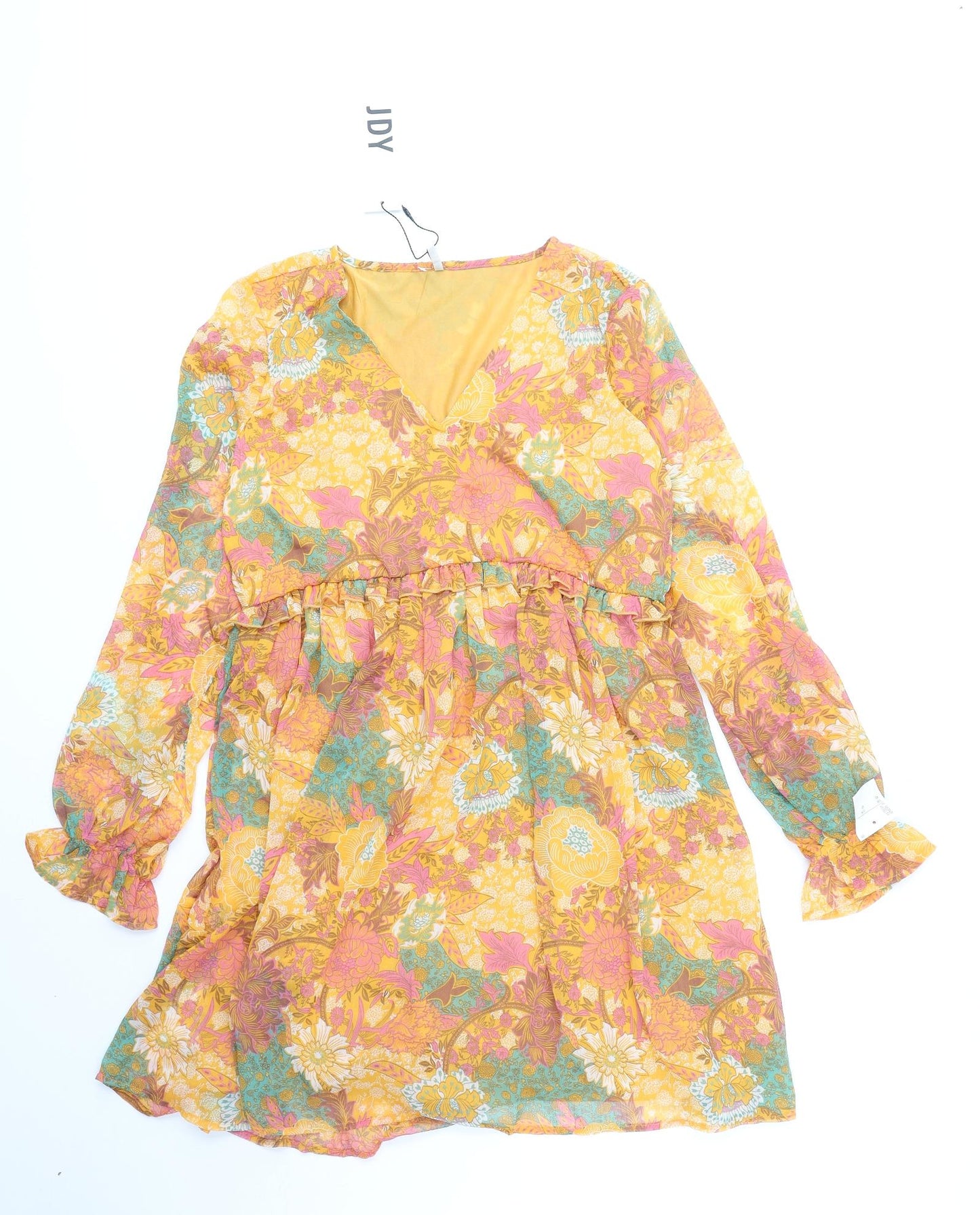 JDY Womens Orange Floral Polyester Skater Dress Size XS V-Neck Pullover