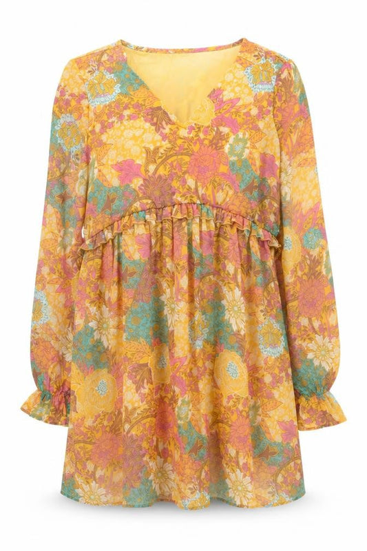 JDY Womens Orange Floral Polyester Skater Dress Size XS V-Neck Pullover