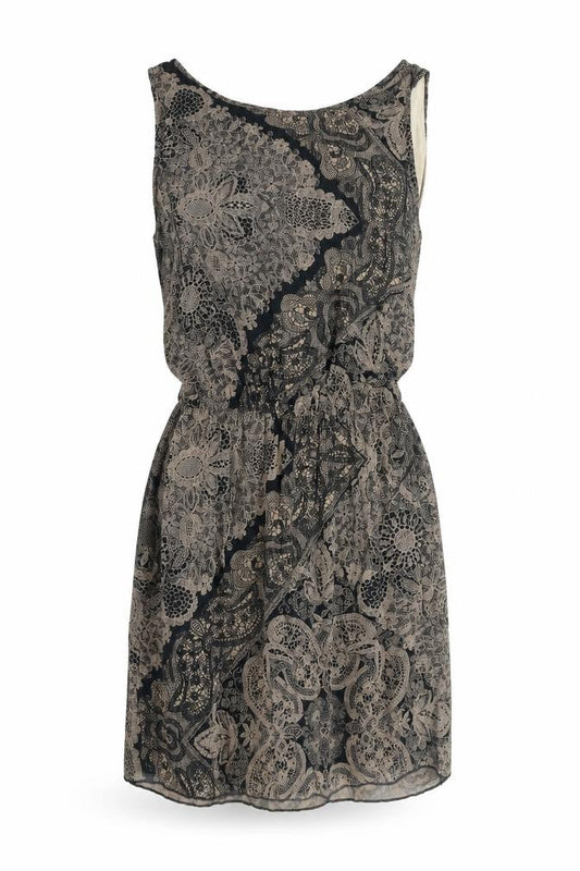Womens Black Paisley Polyester Tank Dress Size S Boat Neck Pullover