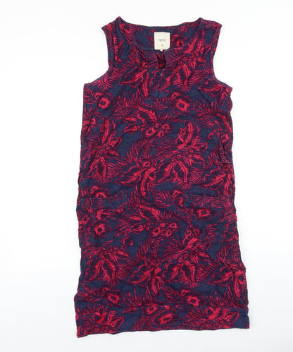 Next Womens Blue Floral 100% Cotton Shift Size 8 Boat Neck Pullover