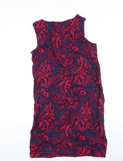 Next Womens Blue Floral 100% Cotton Shift Size 8 Boat Neck Pullover