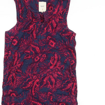 Next Womens Blue Floral 100% Cotton Shift Size 8 Boat Neck Pullover