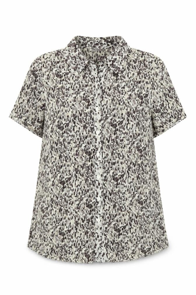 Marks & Spencer Womens Brown Geometric Polyester Basic Button-Up Size 16 Collared