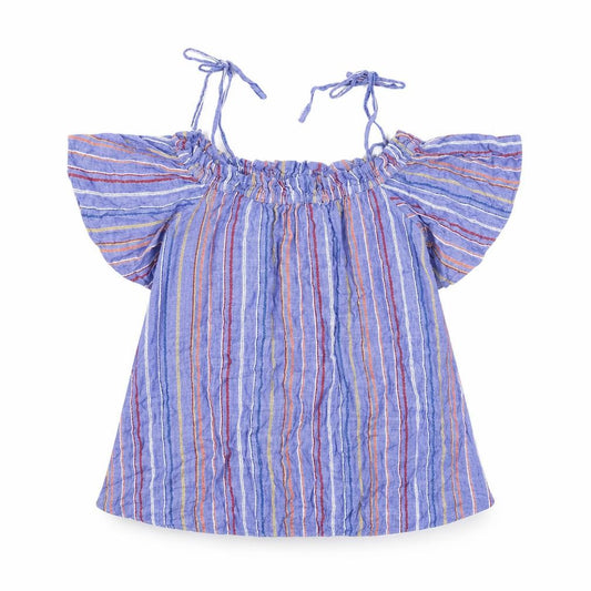 River Island Womens Blue Striped 100% Cotton Basic Blouse Size M Boat Neck