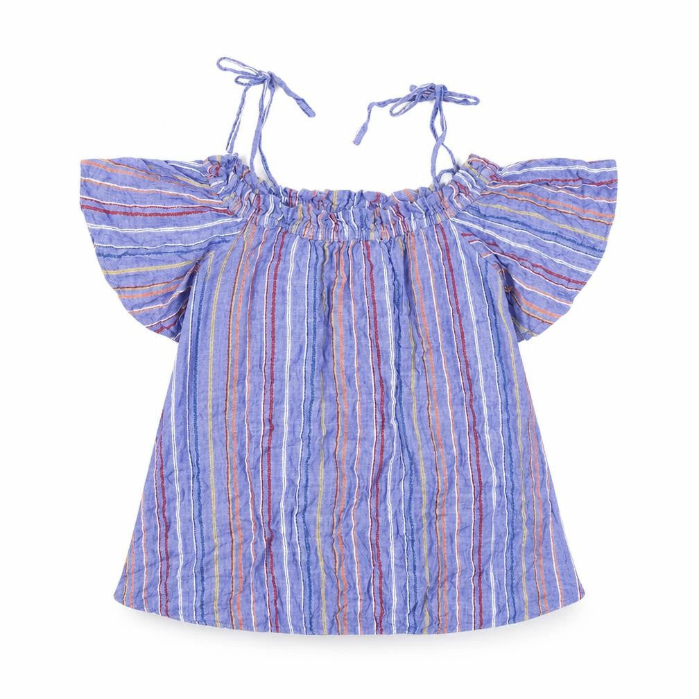 River Island Womens Blue Striped 100% Cotton Basic Blouse Size M Boat Neck