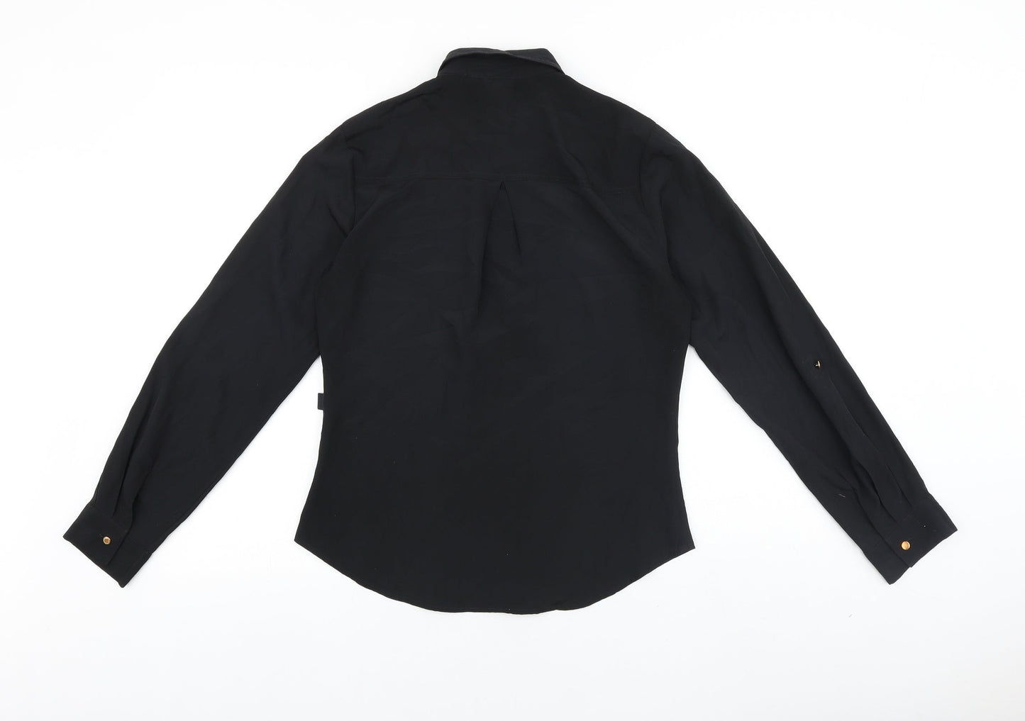 Marks and Spencer Womens Black Colourblock Polyester Basic Button-Up Size 8 Collared