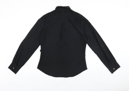 Marks & Spencer Womens Black Colourblock Polyester Basic Button-Up Size 8 Collared