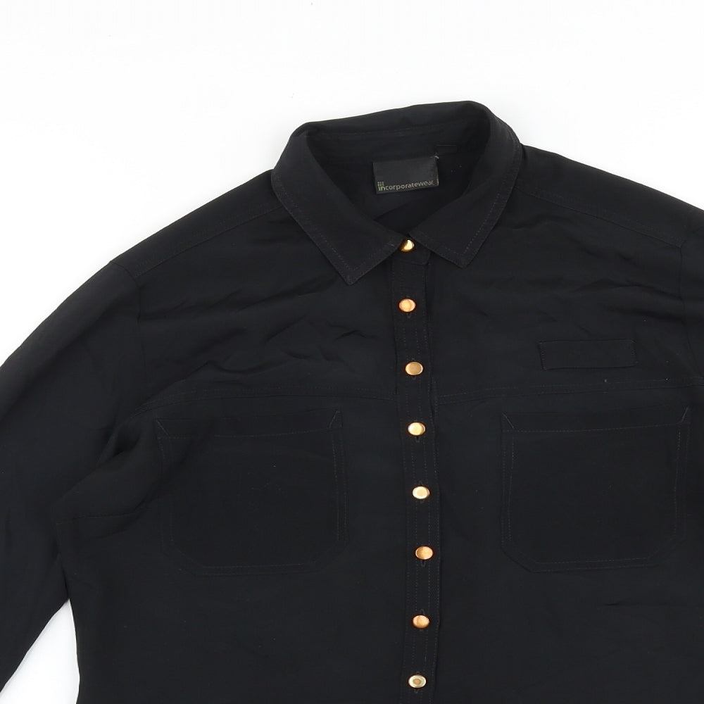 Marks and Spencer Womens Black Colourblock Polyester Basic Button-Up Size 8 Collared