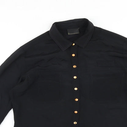 Marks & Spencer Womens Black Colourblock Polyester Basic Button-Up Size 8 Collared