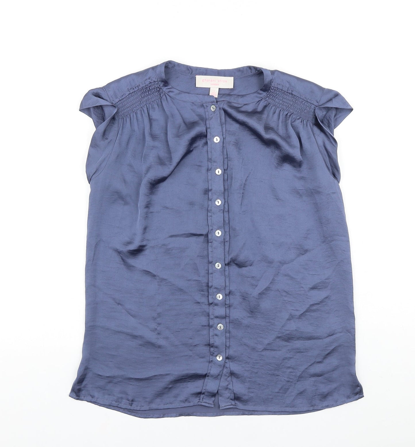 Gharani Strok Womens Blue Polyester Basic Button-Up Size S Round Neck