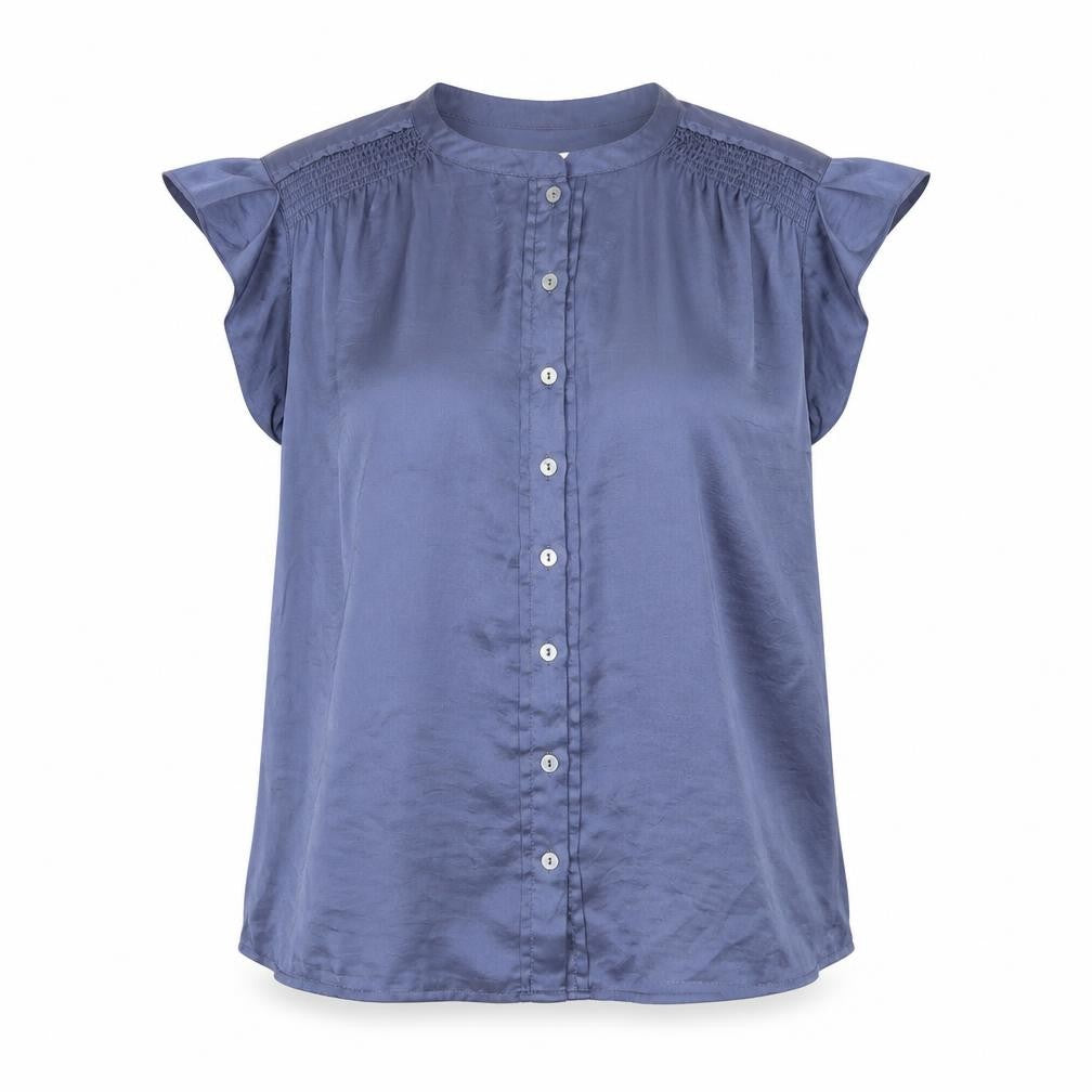 Gharani Strok Womens Blue Polyester Basic Button-Up Size S Round Neck