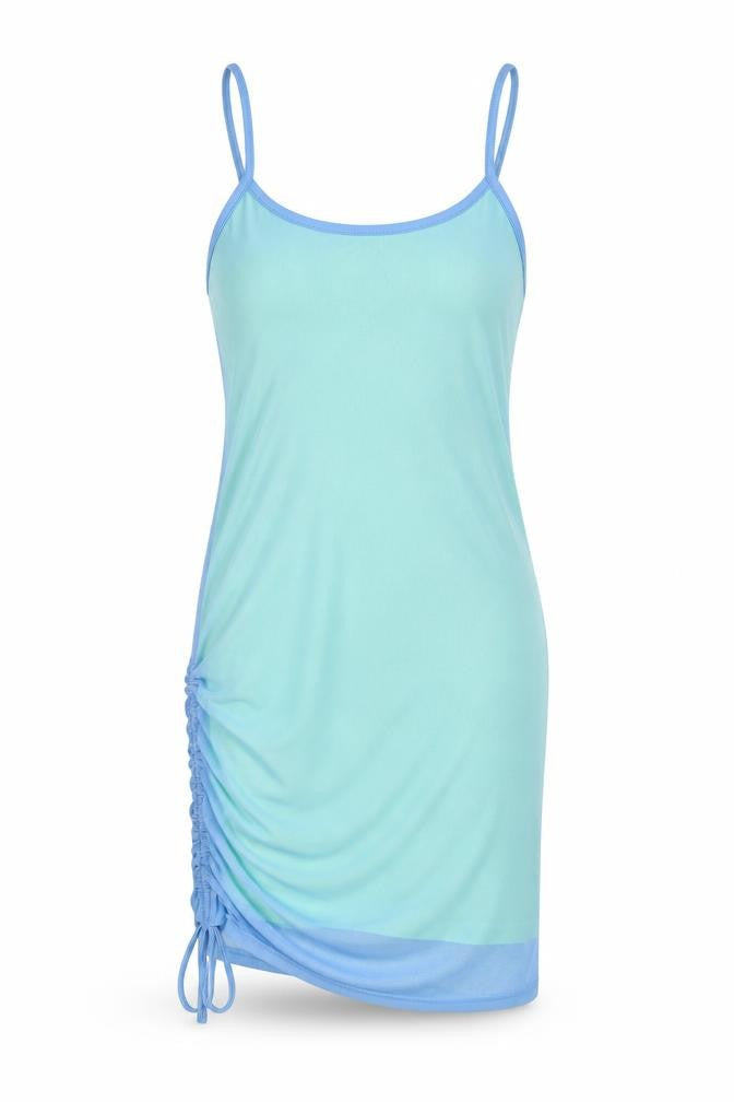 SheIn Womens Blue Herringbone Polyester Slip Dress Size M Roll Neck Tie