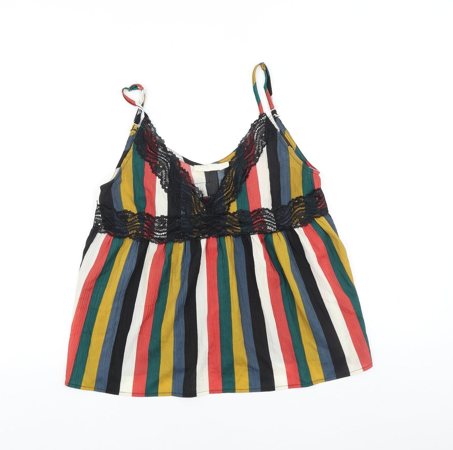 Vera & Lucy Womens Multicoloured Striped Viscose Camisole Tank Size S V-Neck - Lace Trim Detail