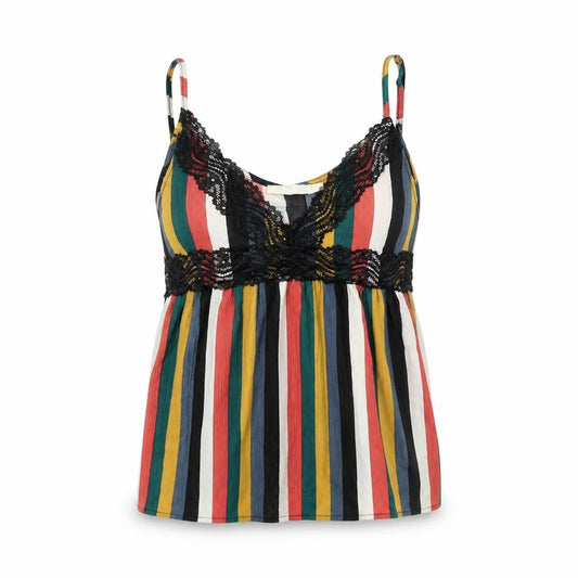 Vera & Lucy Womens Multicoloured Striped Viscose Camisole Tank Size S V-Neck - Lace Trim Detail