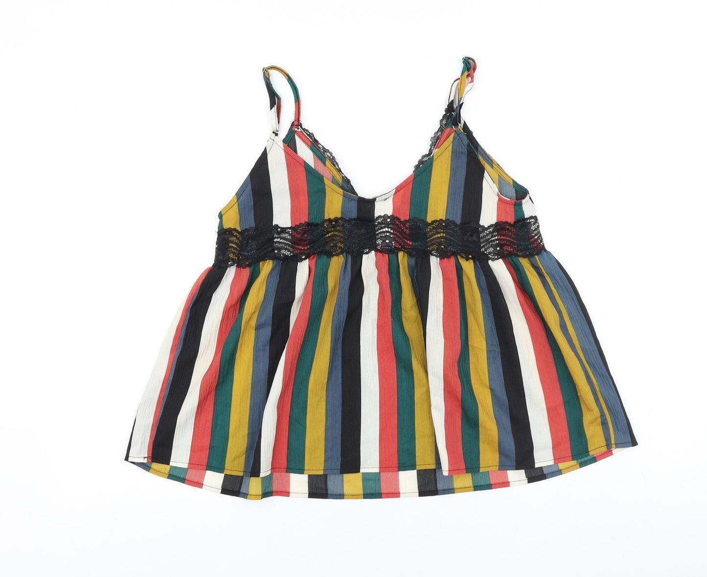Vera & Lucy Womens Multicoloured Striped Viscose Camisole Tank Size S V-Neck - Lace Trim Detail