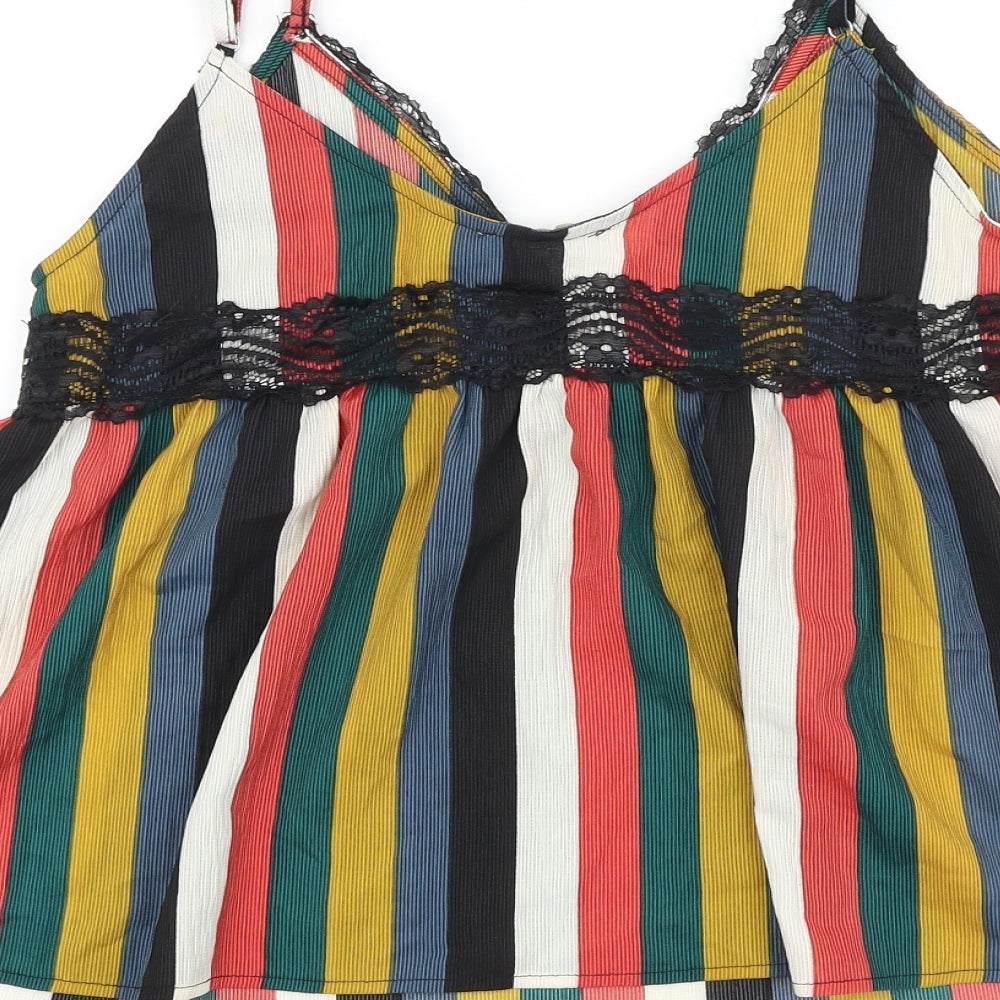 Vera & Lucy Womens Multicoloured Striped Viscose Camisole Tank Size S V-Neck - Lace Trim Detail