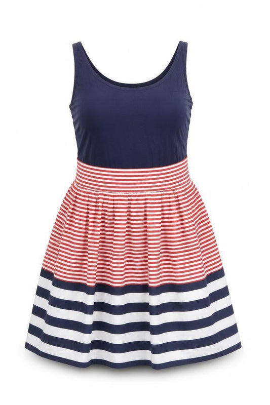 Mela Loves London Womens Blue Striped 100% Cotton Tank Dress Size S Scoop Neck Pullover