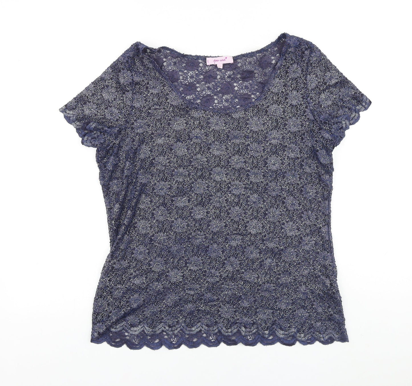 Marks and Spencer Womens Blue Polyamide Basic Blouse Size 14 Scoop Neck