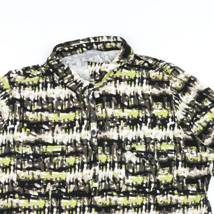 Marks & Spencer Womens Brown Geometric 100% Cotton Basic Button-Up Size 18 Collared