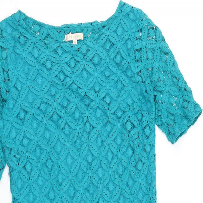 Epilogue Womens Blue 100% Cotton Shift Size 10 Boat Neck Zip
