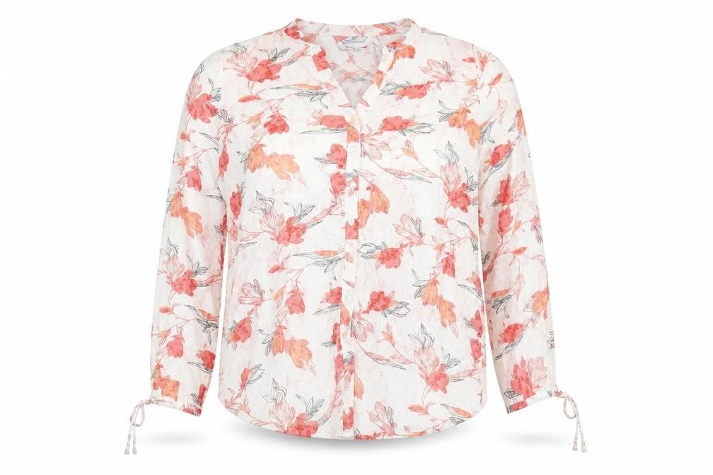 Marks & Spencer Womens White Floral Viscose Basic Button-Up Size 14 V-Neck