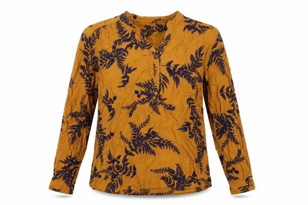 b.young Womens Brown Geometric Viscose Basic Blouse Size 8 V-Neck - Leaf Print