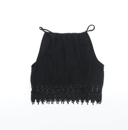 Preworn Womens Black Polyester Cropped Tank Size S Boat Neck