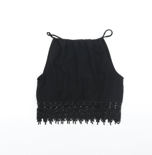 Preworn Womens Black Polyester Cropped Tank Size S Boat Neck