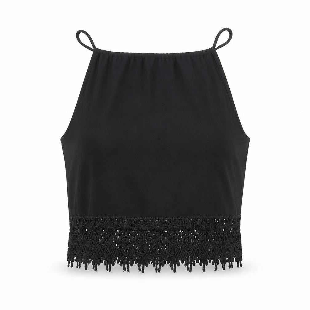Preworn Womens Black Polyester Cropped Tank Size S Boat Neck