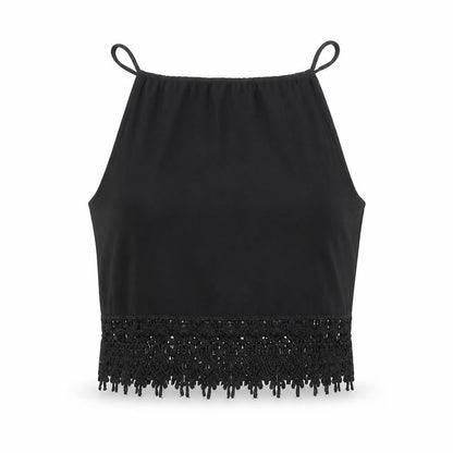 Preworn Womens Black Polyester Cropped Tank Size S Boat Neck