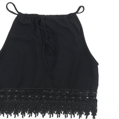 Preworn Womens Black Polyester Cropped Tank Size S Boat Neck