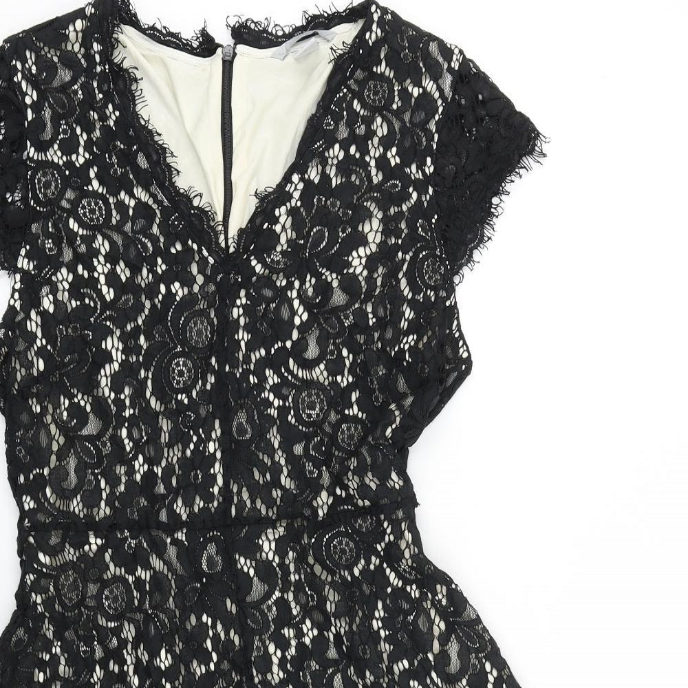H&M Womens Black Cotton A-Line Size S V-Neck Zip