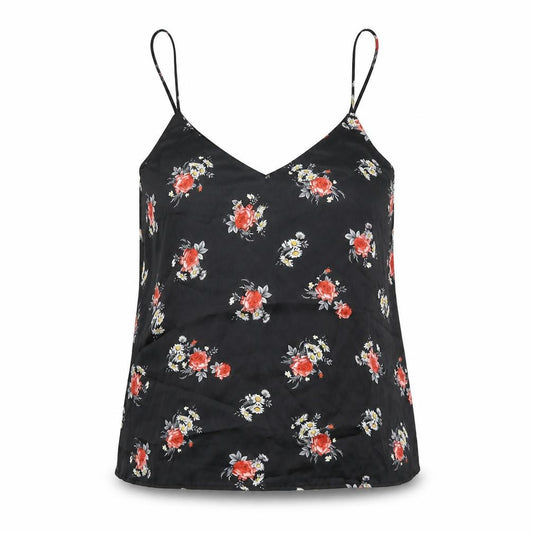 Mango Womens Black Floral Polyester Camisole Tank Size S V-Neck - Lace Insert
