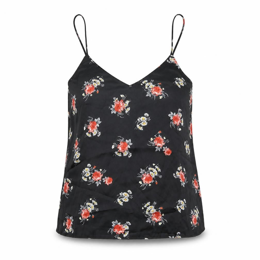 Mango Womens Black Floral Polyester Camisole Tank Size S V-Neck - Lace Insert