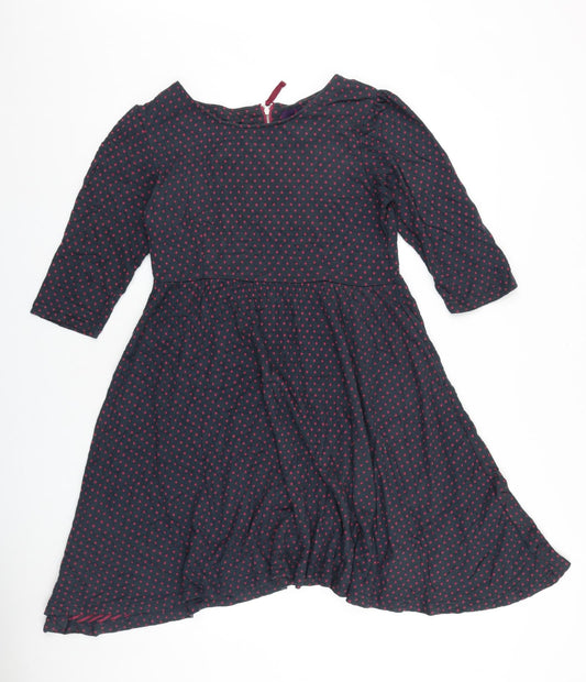 Ness Womens Blue Polka Dot 100% Cotton A-Line Size 12 Round Neck Zip