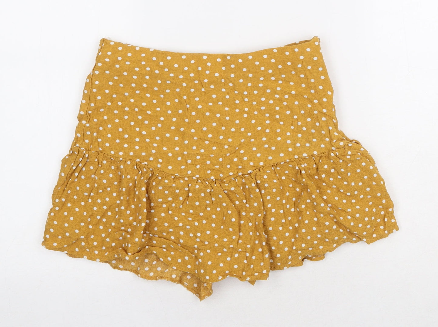 Zara Womens Yellow Polyester Skater Skirt Size S Zip