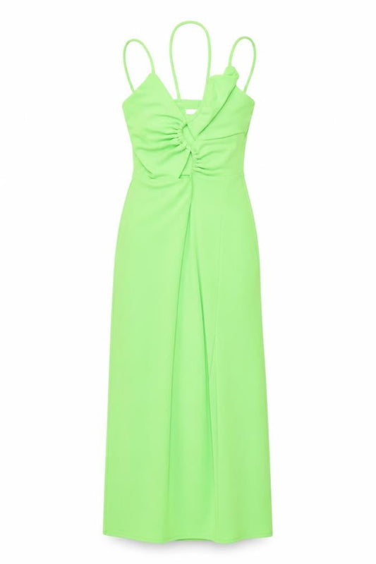 H&M Womens Green Polyester Slip Dress Size XS V-Neck Pullover