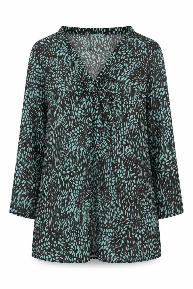 At the Beach Womens Black Geometric Polyester Tunic Blouse Size 10 V-Neck - Beach Cover Up